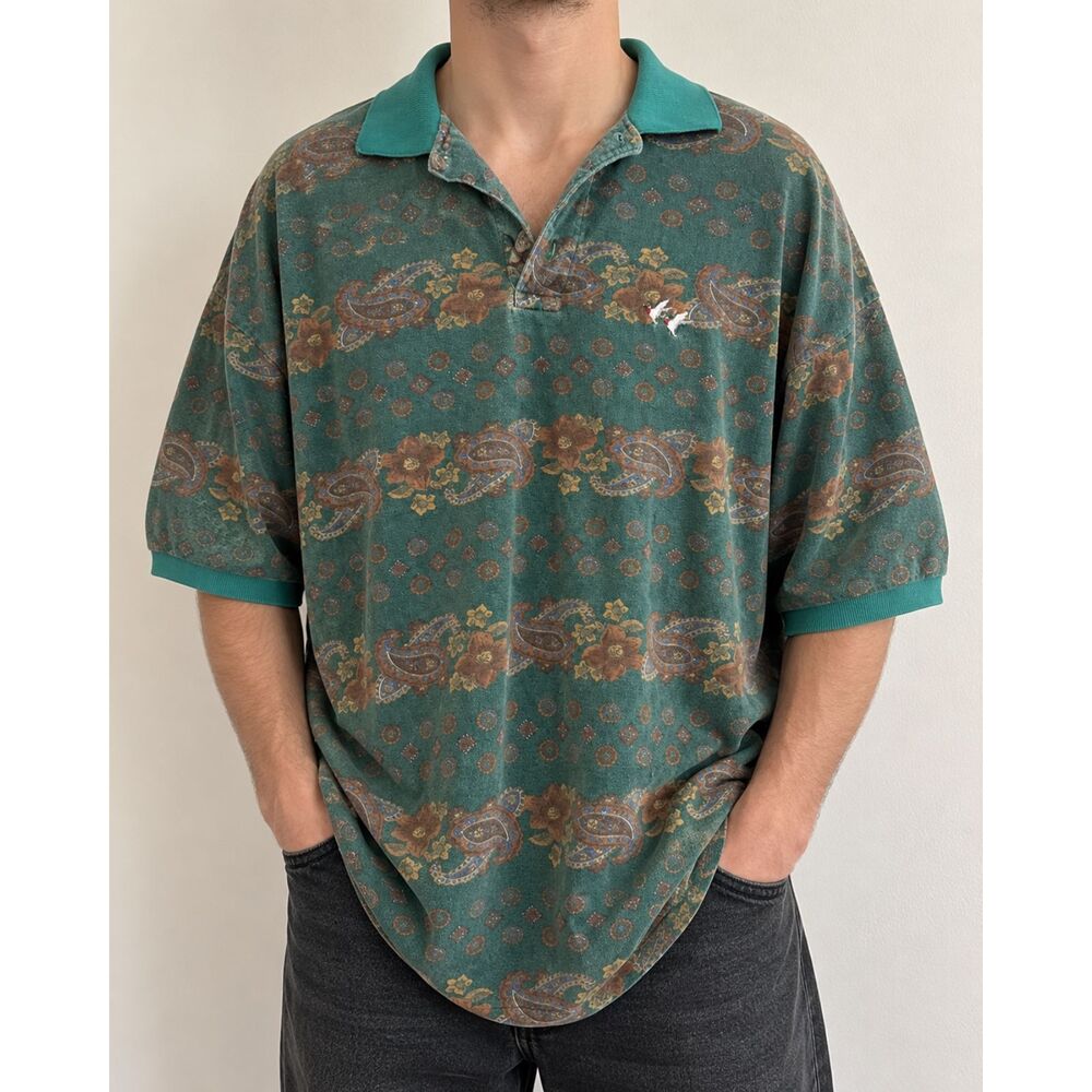 Vintage Paisley Floral Oversized Polo Shirt
